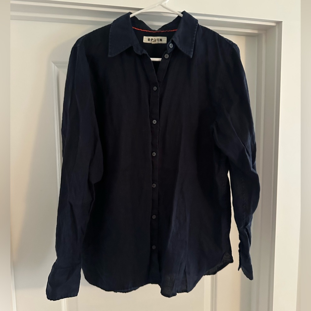 Boden Navy Linen Button Down Shirt